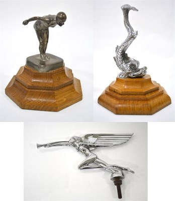 Lot 2002 - A 1930s Silver Plated Car Mascot, modelled as a female swimmer standing on a square plinth...