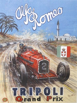 Lot 2040 - After Phil May (20th century contemporary) ";1934 Alfa Romeo Tripoli Grand Prix"; Poster,...