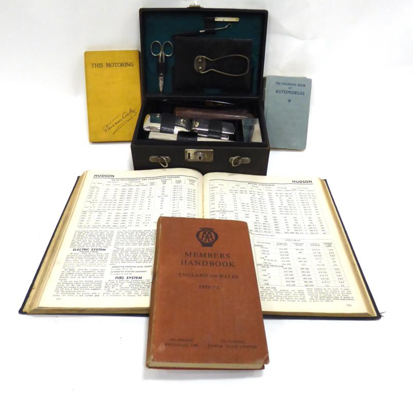 Lot 2019 - A Vintage Rolls-Royce Silver Wraith Travel Set, in black leatherette case, the fitted interior with