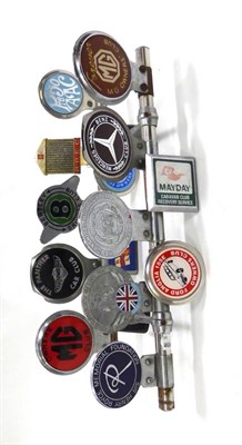 Lot 2021 - Thirteen Car Badges, formerly fitted to a Cadillac Fleetwood, to include MG Owners Club, The...