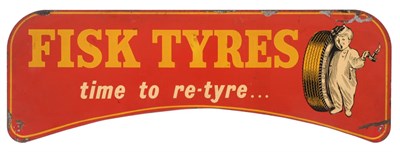 Lot 2063 - A ";Fisk Tyres, Time to Re-Tyre"; Red Enamel Double-Sided Advertising Sign, with two drill...