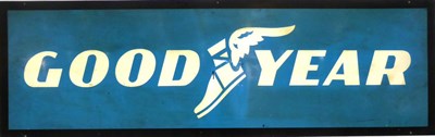 Lot 2064 - A ";Goodyear"; Blue Metal Single-Sided Advertising Sign, with black border and six drill holes,...