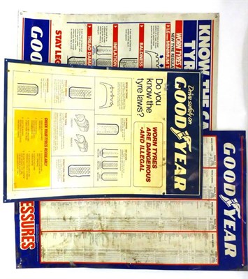 Lot 2067 - Five ";Goodyear"; Metal Garage Signs comprising Alignment and Balance, dated GB 11/92, 79cm by...