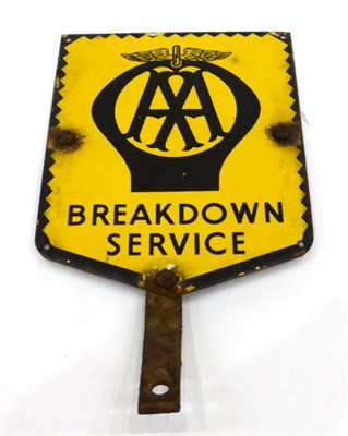 Lot 2072 - A Vintage Yellow Enamel ";AA Breakdown Service"; Single-Sided Advertising Sign, with mount and...