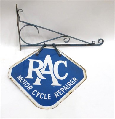 Lot 2079 - A Vintage Blue Enamel ";RAC Motorcycle Repairer"; Double-Sided Advertising Sign, with metal...