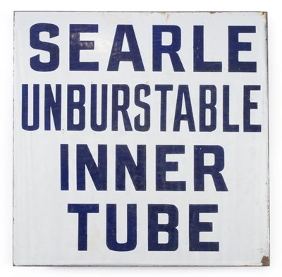 Lot 2083 - A Double-Sided Enamel Sign ";Searle Unburstable Inter Tube"; with mounting flange and drilled...