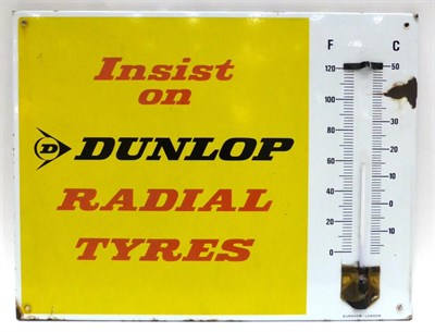 Lot 2085 - A Yellow Enamel Dunlop Advertising Sign with Thermometer for Fahrenheit and Centigrade, ";Let...