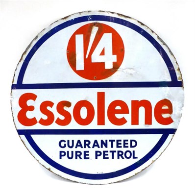 Lot 2090 - A ";1/4 Essolene Guaranteed Pure Petrol"; Circular Enamel Double-Sided Advertising Sign, (some...