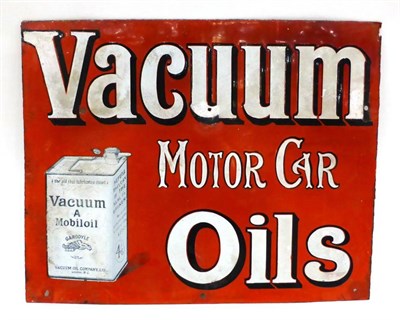 Lot 2092 - A ";Vacuum Motor Car Oils"; Red Enamel Double-Sided Advertising Sign, with drill holes, 40.5cm...