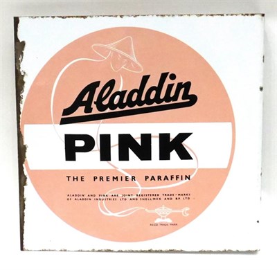 Lot 2094 - An Enamel Double-Sided Advertising Sign, ";Aladdin Pink";, the premier paraffin, Alddin and...