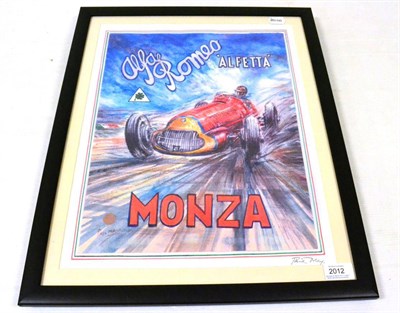 Lot 2012 - After Phil May ";Alfa Romeo, Alfetta Tipo 159 Monza 1948"; Giclee poster print, signed in...