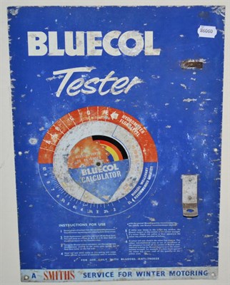 Lot 2024 - A BLUECOL Tester Advertising Sign, complete with ";Bluecol Calculator";, with four metal drill...