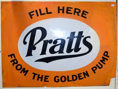 Lot 2026 - A Vintage Enamel Single-Sided Advertising Sign ";Pratts Fill Here from the Golden Pump";, eight...