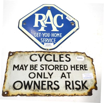 Lot 2029 - An RAC Enamel Single Sided Advertising Sign ";Get-You-Home Service";, of lozenge shape form...