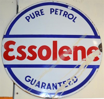 Lot 2030 - An ";Essolene Pure Petrol Guaranteed"; Circular Enamel Single-Sided Advertising Sign, with four...