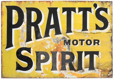 Lot 2032 - A Pratts Motor Spirit Double-Sided Enamel Advertising Sign, with flange bracket and drill holes...