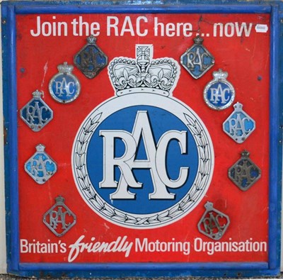Lot 2033 - A Vintage Wooden Red and Blue Painted RAC Single-Sided Advertising Board ";Join The RAC Here...