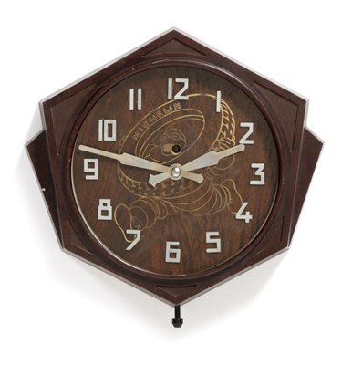 Lot 2041 - A 1940/50s Michelin Brown Bakelite Cased Wall Clock, chrome plated numbers and hands, the...