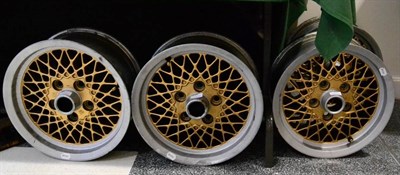 Lot 2042 - Jaguar 15"; alloy wheels x 4, 5 Stud 6.5 x 15 Jaguar alloy wheels with gold painted centres, in...