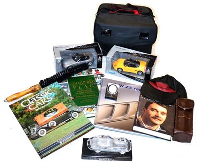 Lot 2051 - Assorted Automobilia to include a metal die-cast model of a Porsche Boxster, a metal die-cast model