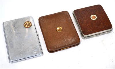 Lot 2053 - MG Interest: A Vintage Stratton Brown Leather Hinged Cigarette Case; A Sylva Chrome Plated...