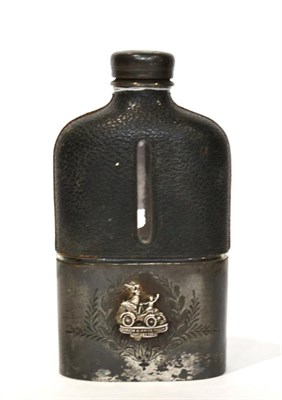 Lot 2060 - A Silver Plated and Leather Hip Flask ";Gordon Bennett Trophy Ireland 1903";, each side...