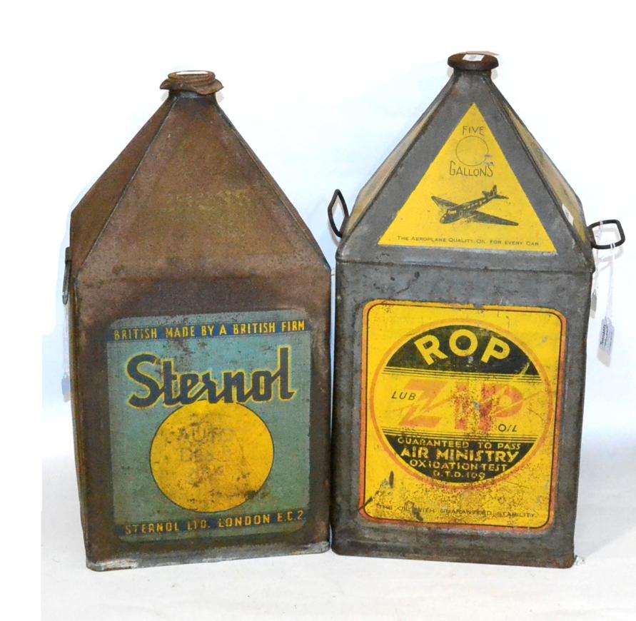 Lot 2063 - A Five Gallon Pyramid Oil Drum Motor, Sternol, 50cm high; and A Five Gallon Pyramid Rop Zip Oil...