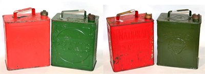 Lot 2065 - Four Vintage Petrol Cans, comprising green painted Shell-Mex BP Ltd, a green painted Pratts, a...
