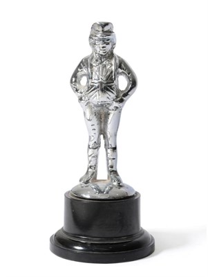 Lot 2075 - A Chrome Plated Car Mascot in the form of John Bull, mounted on a black plastic circular base,...