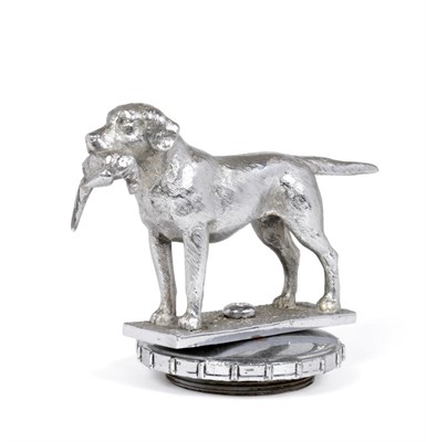Lot 2078 - A Bronze and Nickel Plated Car Mascot in the form of a Retriever, standing on a rectangular...