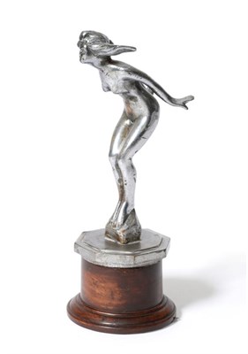 Lot 2093 - A 1920s Brass and Nickel Plated Car Mascot in the form of a Nude Lady, with arms outstretched,...
