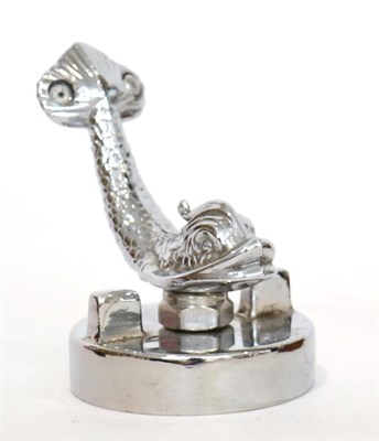 Lot 2096 - A 1930s Chrome Car Mascot modelled as a Fish, bolted to a screw cap radiator cover, height 8cm...