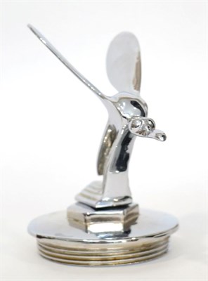 Lot 2105 - A 1930s Chrome Car Mascot from an MG Midget modelled as a Stylised Bird, mounted on a threaded...