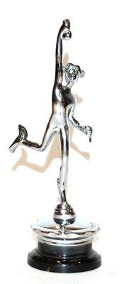 Lot 2113 - A Chrome Car Mascot Mercury Speed Nymph, standing on a circular radiator cap and later ebonised...