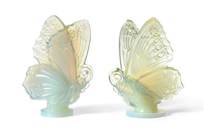 Lot 2119 - Two Art Deco Sabino Opalescent Glass Papillons (Butterflies), aile ouverte and aile fermee, moulded