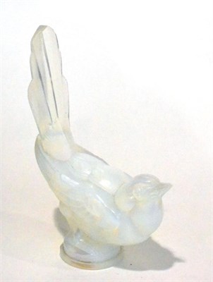 Lot 2122 - An Art Deco Sabino Opalescent Glass Mockingbird Car Mascot, moulded mark SABINO PARIS and paper...