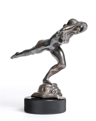 Lot 2130 - A 1920/30s Brass and Nickel Plated Car Mascot in the Form of a Nude Lady, legs outstretched...