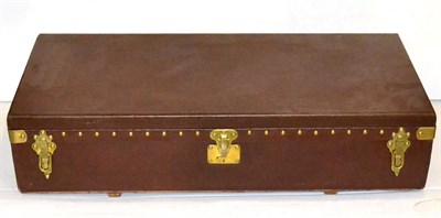 Lot 2162 - A 1920/30s Louis Vuitton Brown Leather Brass Nailed Car Trunk, hinged lid, brass carrying...