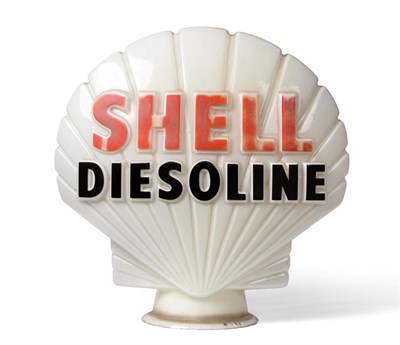 Lot 2005 - A Vintage ";Shell Diesoline"; Double-Sided Glass Petrel Pump Globe, the base stamped HAILWARE...