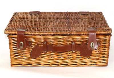 Lot 2009 - A Wicker Picnic Basket, reputedly from a Rolls Royce 2025, with green and white tartan...