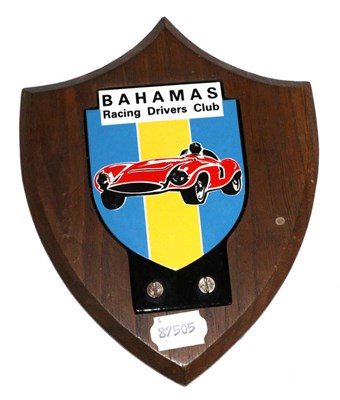 Lot 2016 - A Wooden Bahamas Racing Drivers Club Shield, thought to be from the Clubhouse wall, from the...