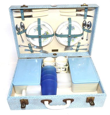 Lot 2025 - A 1950s Brexton Picnic Set, model no.7908, with a blue case containing original plastic food...