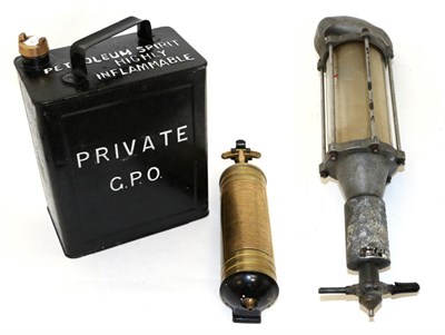 Lot 2028 - A Brass GPO Fire Extinguisher, made by The Pyrene Company Ltd, Brentford, England, with...