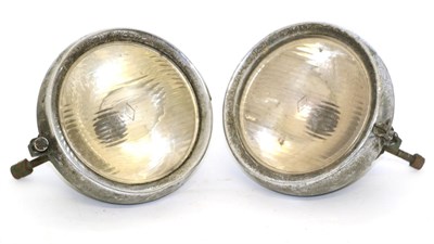 Lot 2048 - A Pair of CAV Pre-War Chromed Green Painted Car Headlamps, with 8in diameter lenses; and A Pair...