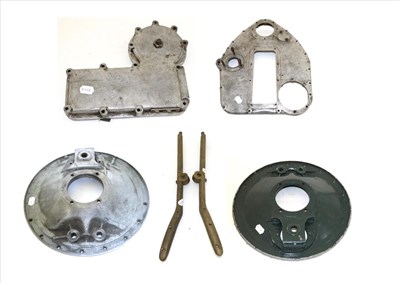 Lot 2049 - Spares for a 1930s 2 Litre Lagonda, to include two backing plates for front brakes, two metal...