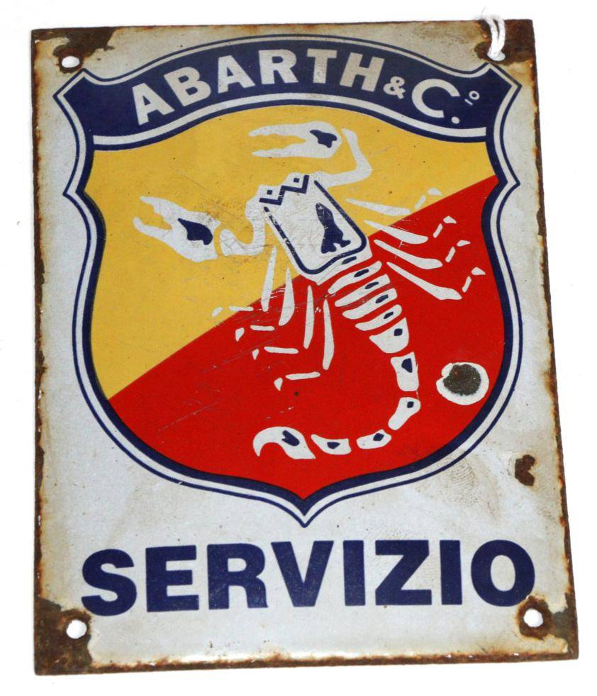 Lot 2061 - Abarth & Co: A rectangular shaped porcelain enamelled metal advertising sign for Abarth (FIAT)...