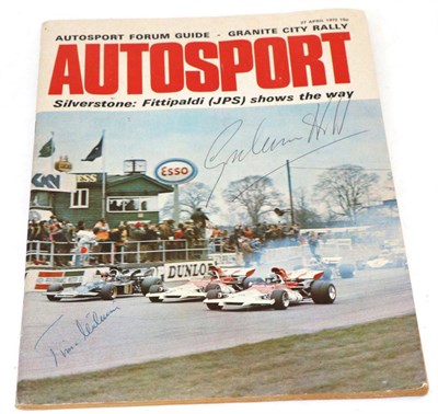 Lot 2075 - A Signed Copy of Autosport 27 April 1972, Silverstone Fittipaldi (JPS shows the way), signed by...