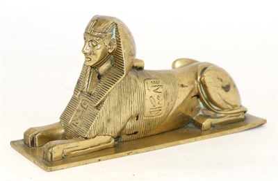 Lot 2087 - A Brass Car Mascot from an Armstrong Siddeley, modelled as a Sphinx on rectangular base, 19.5cm...