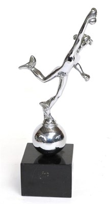 Lot 2102 - A Chrome Plated Car Mascot Modelled as Mercury Outstretched, standing on a globe, mounted on a...