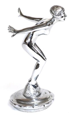 Lot 2104 - A 1920s Chrome Plated Car Mascot Modelled as a Speed Nymph, mounted on original screw radiator cap